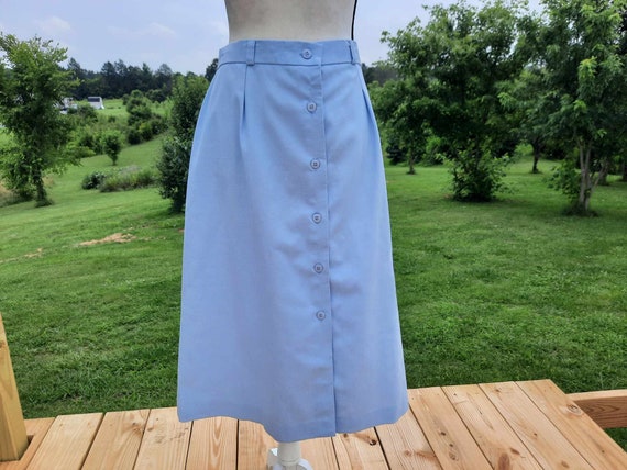 1970s-1980s light blue button up midi skirt - image 1