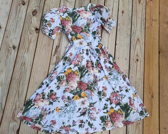 1980s spring easter floral midi cottagecore dress