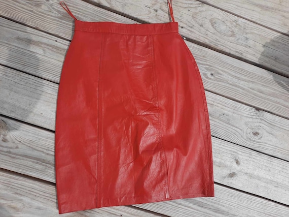 1980s red hot leather skirt vintage - image 1