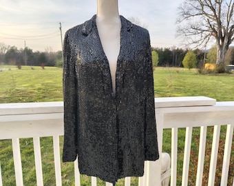 Vintage black beaded sequin sparkly shiny lew magram collection New York blazer