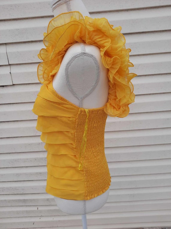 Early 2000s ruffled yellow spring summer blouse - image 2