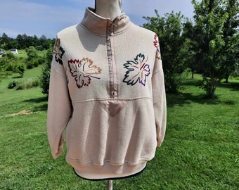 1980s-1990s beige fall leaf pullover jacket