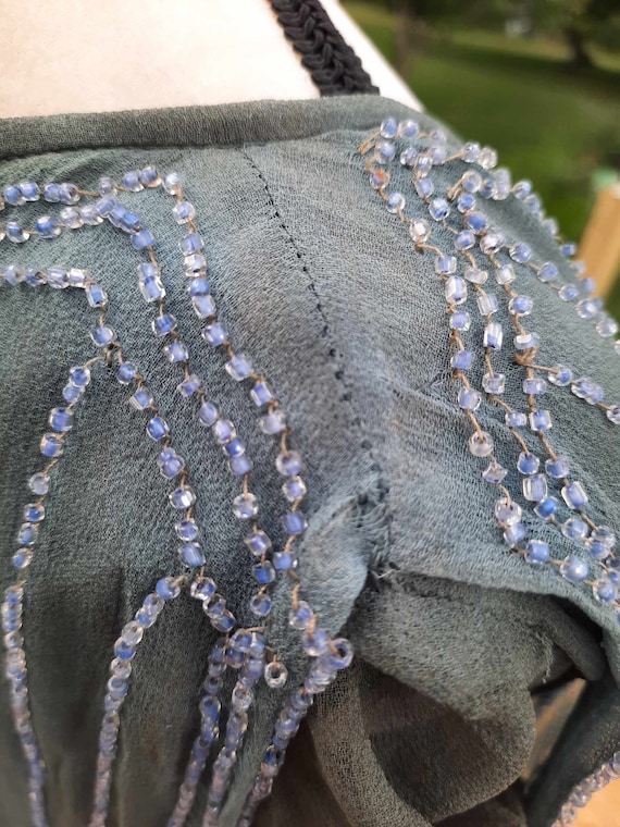 1920s antique blue sequin flapper beaded dress - image 10