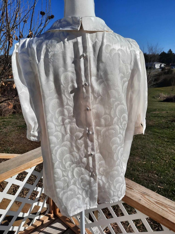 1980s-1990s white silky blouse with button up back - image 3