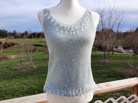 1960s stunning pastel blue sequin/beaded tank top - image 1