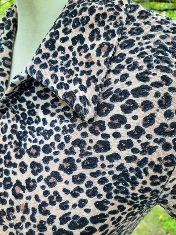 1990s-Y2K sparkly cheetah animal print button up … - image 2