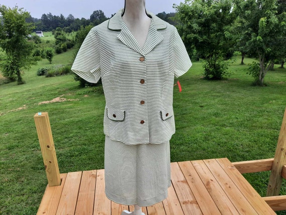 1970s deadstock blazer and skirt white and green … - image 1