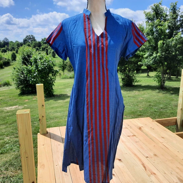 Ko Lanka blue and red striped top, dress