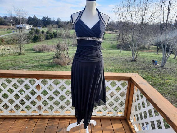 1990s black rhinestone halter prom dress fairycore grunge