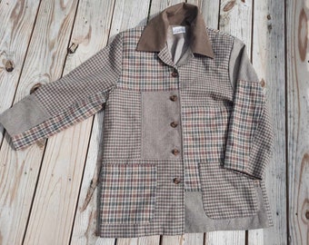 2000s Y2K Colorblock brown plaid green blazer jacket fall