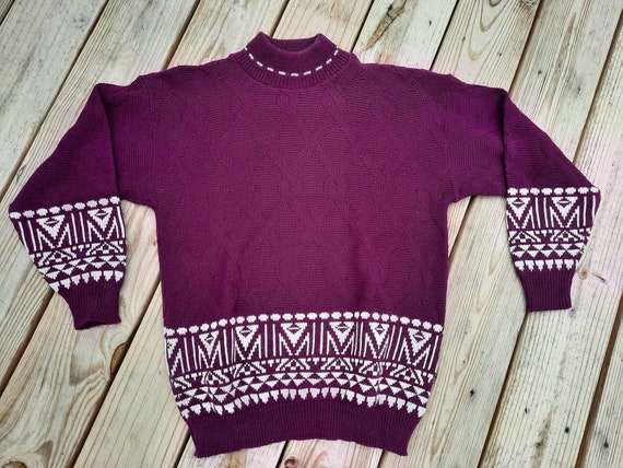 1980s plum purple knitted pullover sweater - image 1