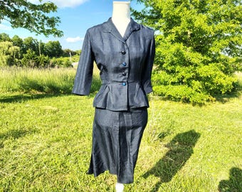 1940s navy blue R&K original "personally yours" skirt and suit blazer set vintage