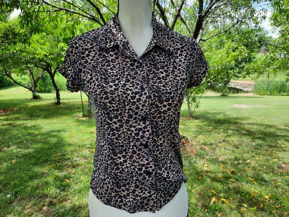 1990s-Y2K sparkly cheetah animal print button up … - image 1