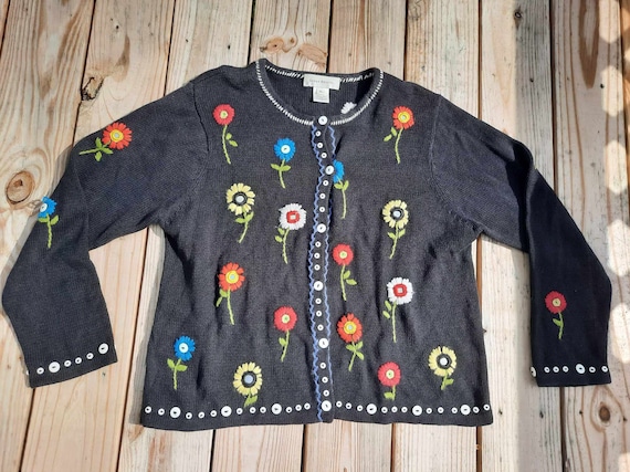 Y2K black floral spring cute embroidered multicol… - image 1