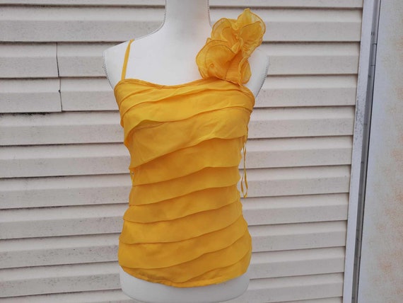 Early 2000s ruffled yellow spring summer blouse - image 1