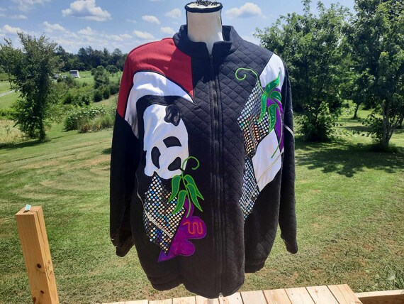 1980s funky Panda shiny jacket coat - image 1