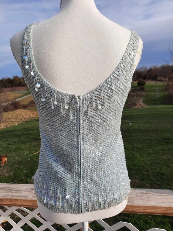 1960s stunning pastel blue sequin/beaded tank top - image 3