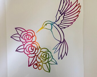 Humming Bird Flowers Vine Decrotive Art Vinyl Decal GIFT Sticker V167