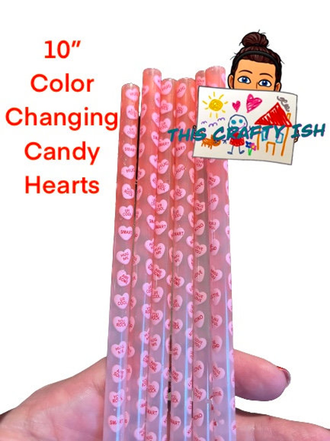 10 Pink Candy Hearts Straws + Color Change Option