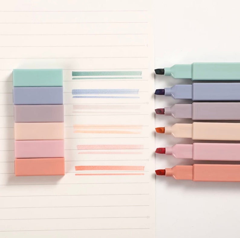 Cute Pastel Highlighter Set Light Colors Marker Pens Etsy
