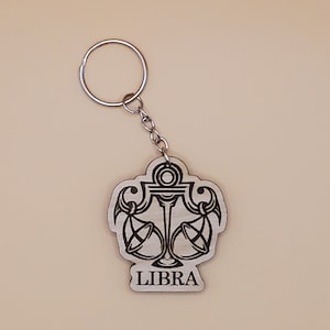 Horoscope Keychain, Libra Birthday, gift for him, gift for her, astrology gift, wood gift, paintable wood, custom message, zodiac charm