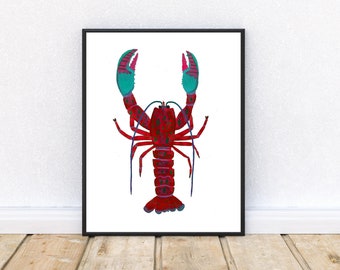 Red Lobster Print. Sea art - animal - Sea life art - animal print - home decor - Illustration - sea  - wall decor - sea print - animal art.