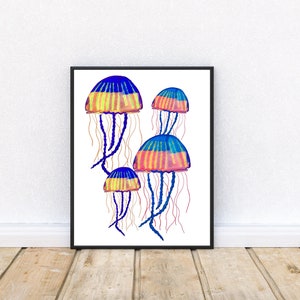 Jellyfish print . Kids art - Marine life - Sea life art - Ocean print - art for children - Illustration - art print - wall decor - nursery.