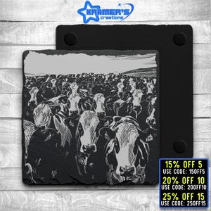 Laser Ready 3 Files Heard Of Cows Coaster Engraving- Digital JPG, PNG, SVG File