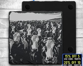 Laser Ready 3 Files Heard Of Cows Coaster Engraving- Digital JPG, PNG, SVG File