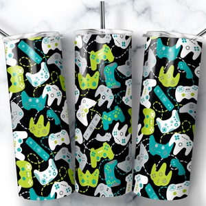 Gaming Bleu Vert Blanc 20oz Droit et Conique Tumbler Templet Design Fichier PNG