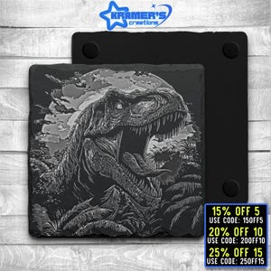 Laser Ready 3 Files Dinosaur Roaring Coaster Engraving- Digital JPG, PNG, SVG File