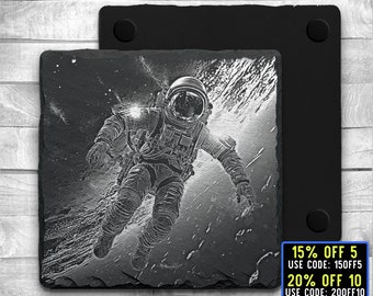 Laser Ready 3 Files Astronauta nello spazio Coaster Engraving - File JPG, PNG, SVG digitale