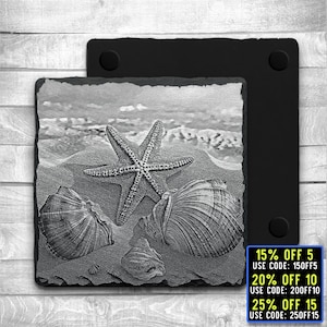 Laser Ready 3 Files Beach Scene Coaster Engraving- Digital JPG, PNG, SVG File