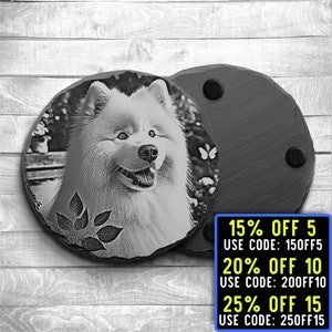 Glowforge Laser Ready 2 Files Samoyed Round Coaster Engraving- Digital PNG, SVG File Dogs, Puppy