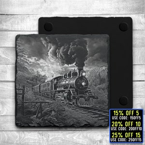 Laser Ready 3 Files Old Style Train Coaster Engraving- Digital JPG, PNG, SVG File