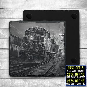 Laser Ready 3 Files Cargo Train Coaster Engraving- Digital JPG, PNG, SVG File