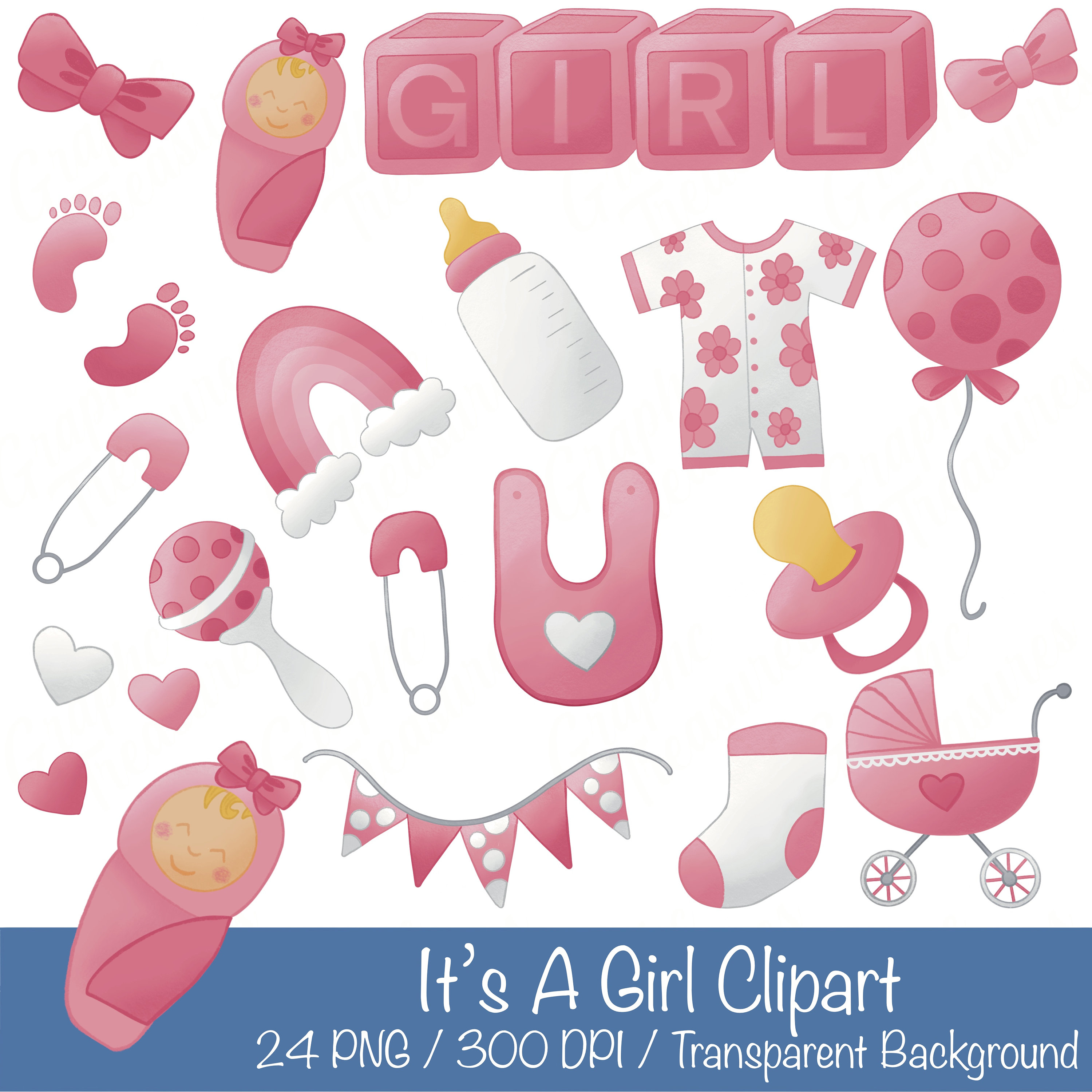 24 Digital cute little Girl Clip Art Set, PNG