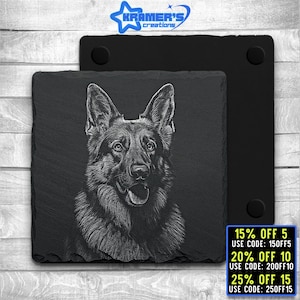 Laser Ready 3 Files German Shephard Coaster Engraving- Digital JPG, PNG, SVG File
