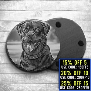 Glowforge Laser Ready 2 Files Rottweiler Round Coaster Engraving- Digital PNG, SVG File Dogs, Puppy