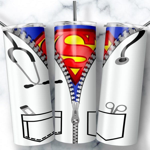 Super Hero CNA Doctor Nurse Lab Coat White 20oz Straight And Tapered Tumbler Templet Design PNG File