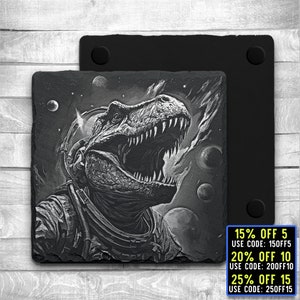 Laser Ready 3 Files Space Dino Coaster Engraving- Digital JPG, PNG, SVG File