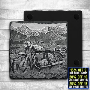 Laser Ready 3 Files Classic Motorcycle Coaster Engraving- Digital JPG, PNG, SVG File