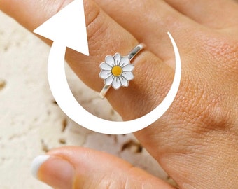 Daisy Anxiety Fidget Ring | Anxiety Ring | Skin Picking | Worry Ring | Gift for Her | Cute Ring | Spinner | Adjustable Ring | Stress-Relief