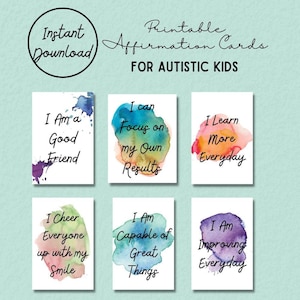 Printable Affirmation Cards for Autistic Kids, Instant Download, Watercolour, Empowering, Growth Mindset for Autism, Children
