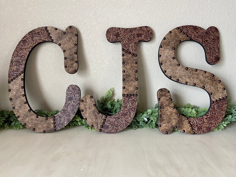 CUSTOM 18 embossed leather and cowhide wood letters Etsy