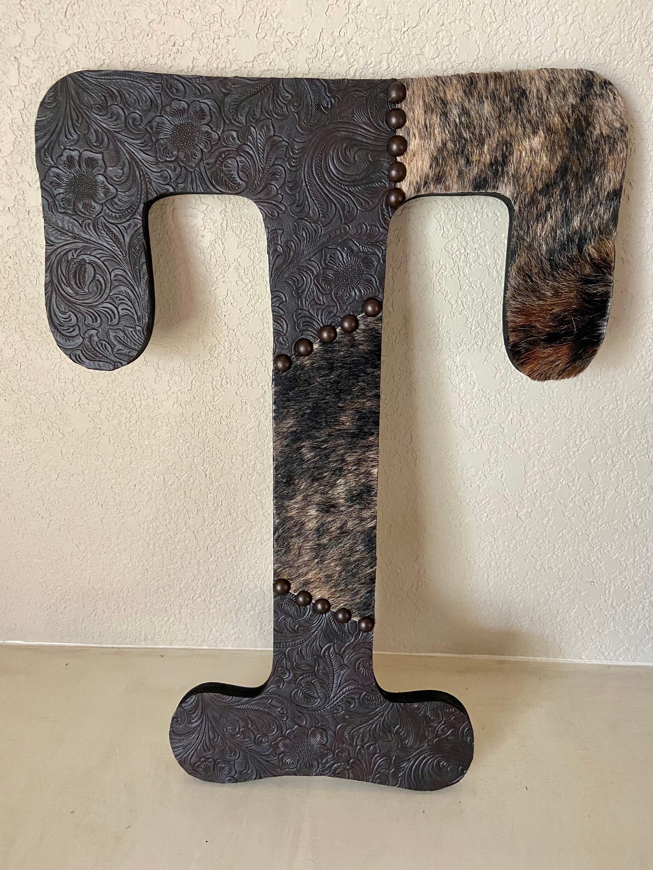 CUSTOM 18 embossed leather and cowhide wood letters Etsy