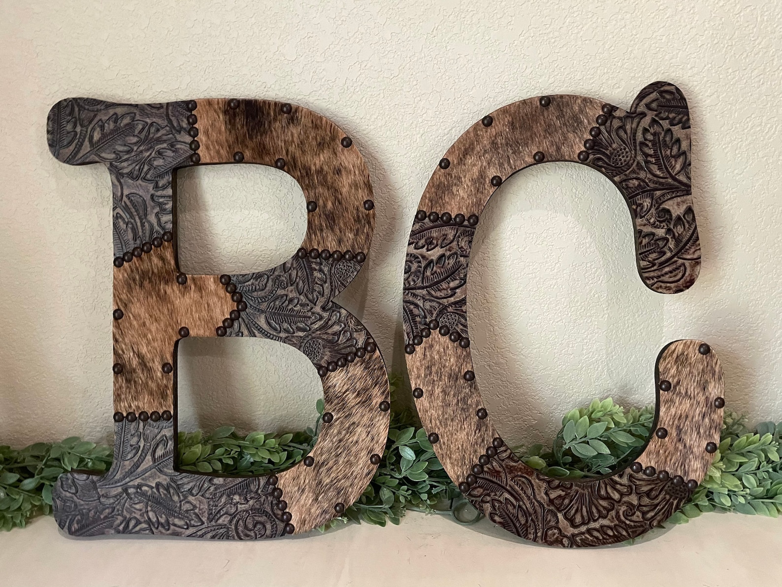 CUSTOM 18in. Leather and Cowhide Wood Letters Etsy