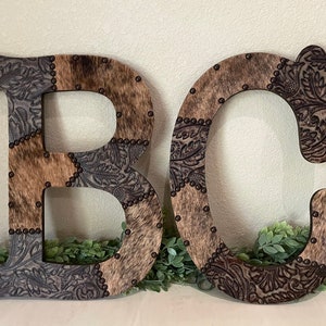 CUSTOM 18in. leather and cowhide wood letters