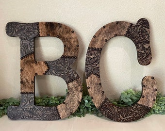 CUSTOM 18in. leather and cowhide wood letters