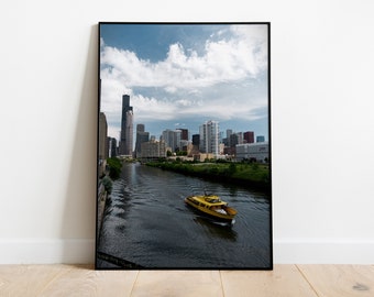 Skyline Art, City Décor, Chicago Photography, Skyscrapers, Cityscape, River, Digital Download, Travel Art Print, Modern Wall Art, Home Decor